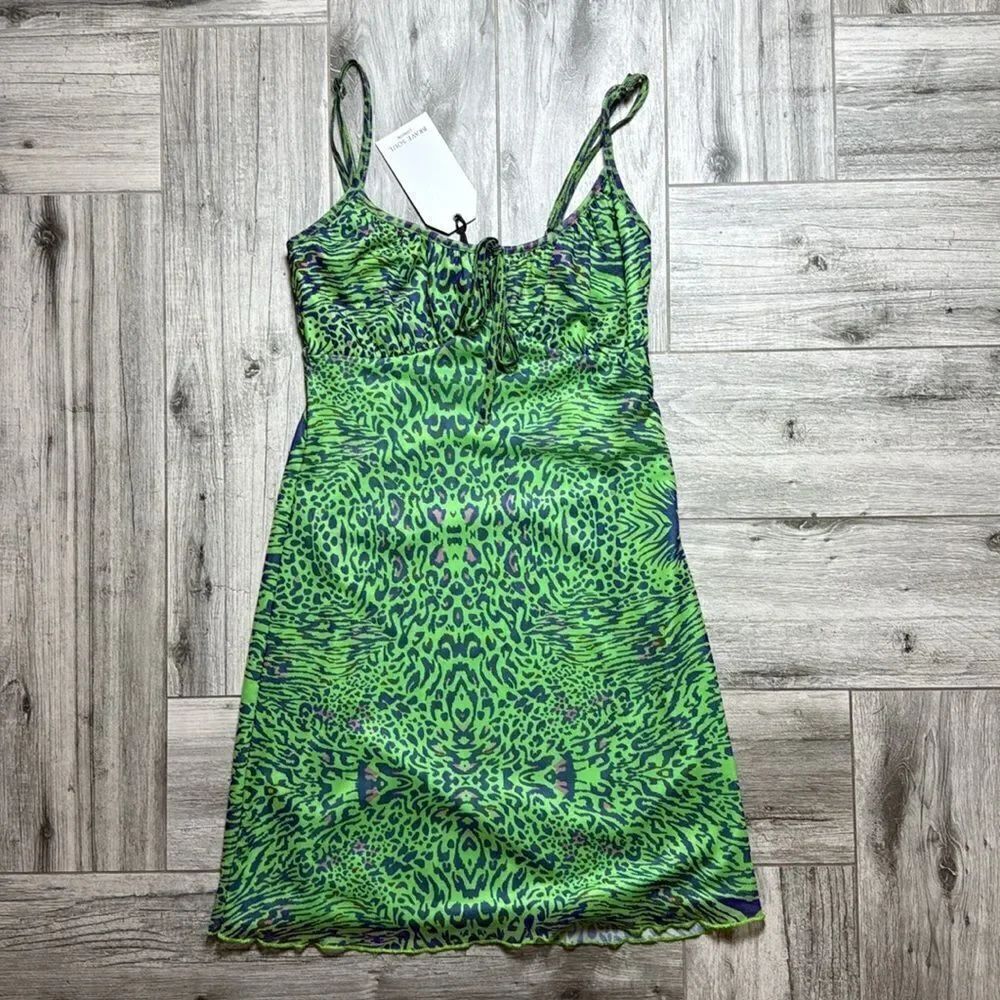 Brave Soul Green Animal Print Cami Mini Dress XS & SMALL